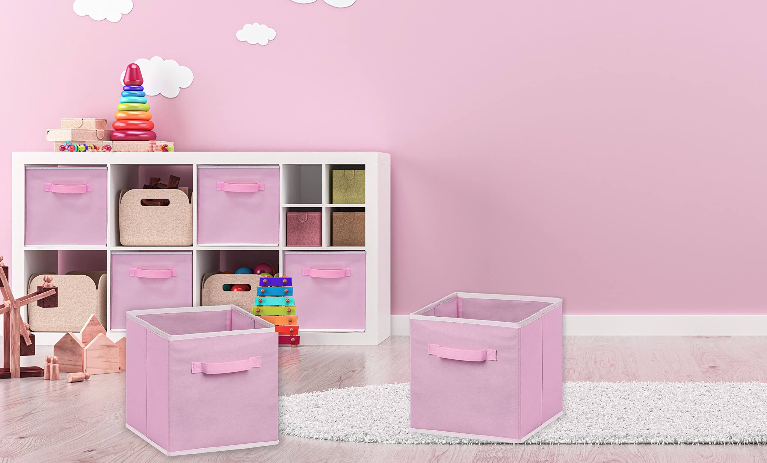 Back. Dazzling Pops - Simple Houseware Foldable Cube Storage Bins, 11-Inch , 6-Pack Fabric Cubes Organizer for Closet or Shelves - Beige.