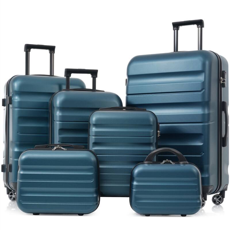 Alt View 2. HTUTWOO - 6-Piece ABS Hardshell Luggage Set - Lightweight & Durable Suitcases,Dual Spinner Wheels,Carry-On & Check-In Sizes,Travel - Inky Blue.