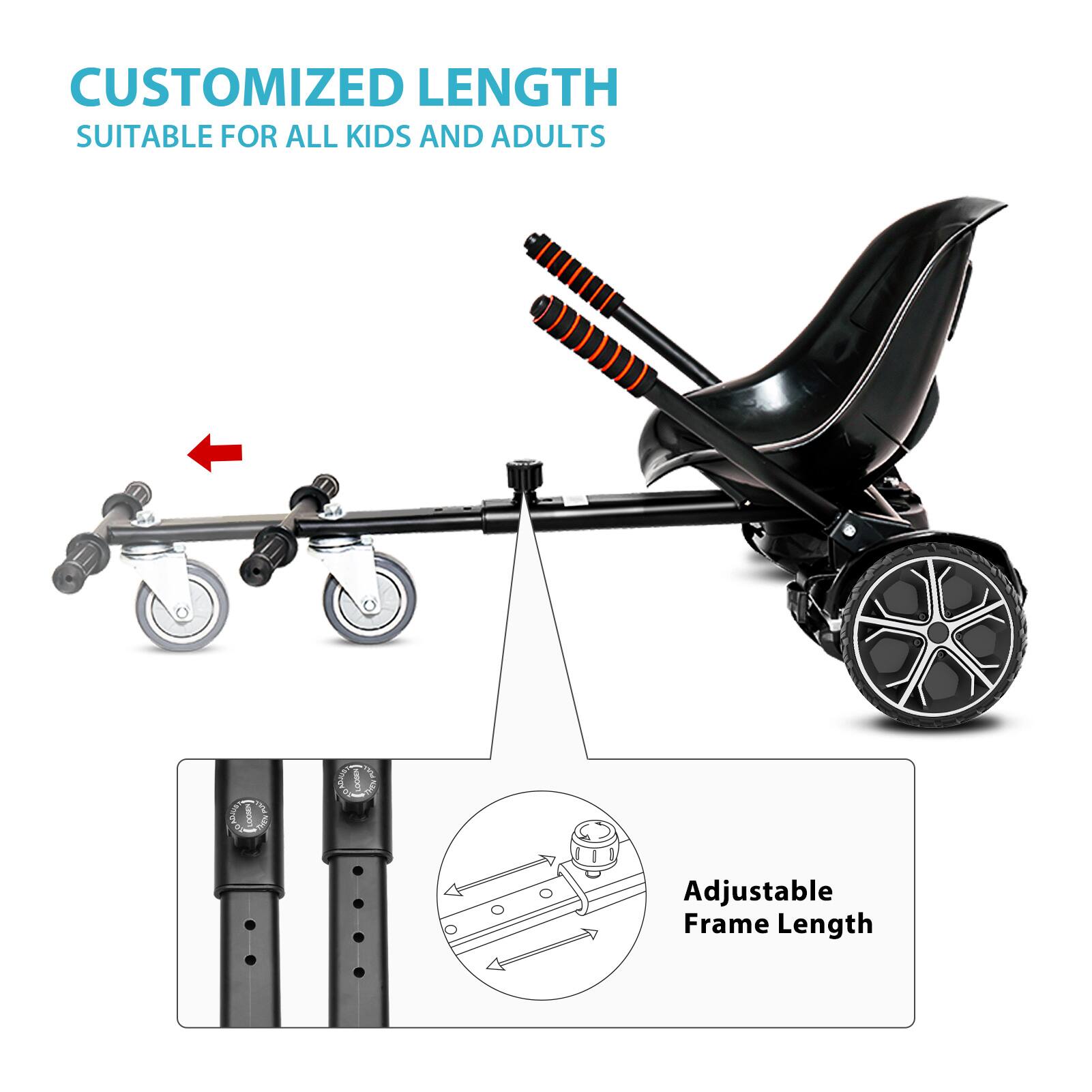 MIHOVER Hoverboard Go Kart Seat Attachment, Adjustable Frame, 360 ...