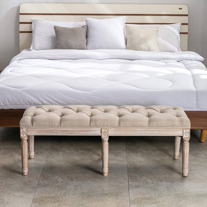 Alt View 2. Lumina Wise - Rustic Wood Legs Entryway Ottoman Bench - Beige.