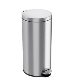 iTouchless - 8 Gallon SoftStep Round Stainless Steel Step Kitchen Trash Can with AbsorbX Odor Filter - Silver
