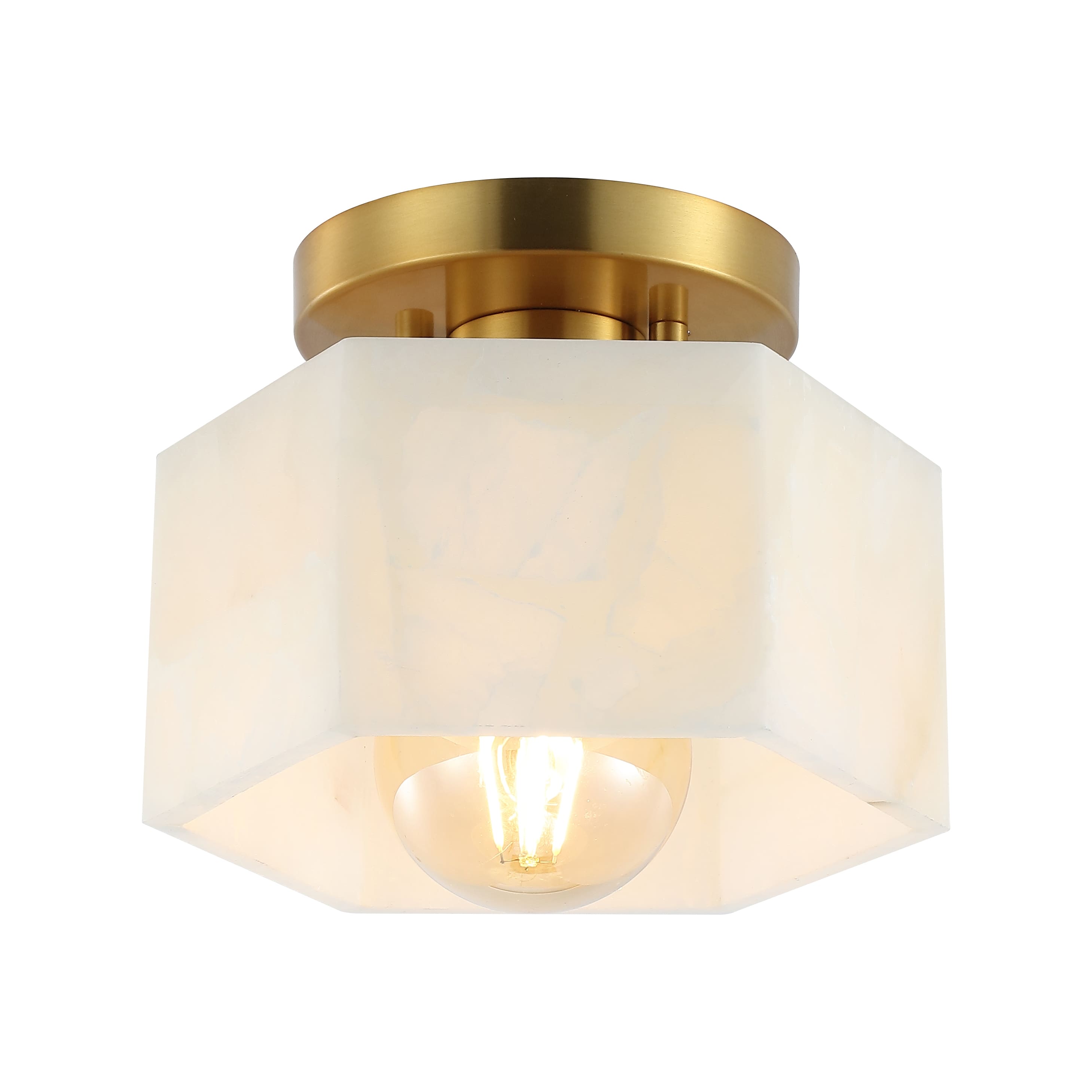 Photos - Chandelier / Lamp Jonathan Y - Tessa 8" 1-Light Modern Contemporary Alabaster/Iron Hexagonal LED Semi Flush Mount - White Marbling/Brass Gold