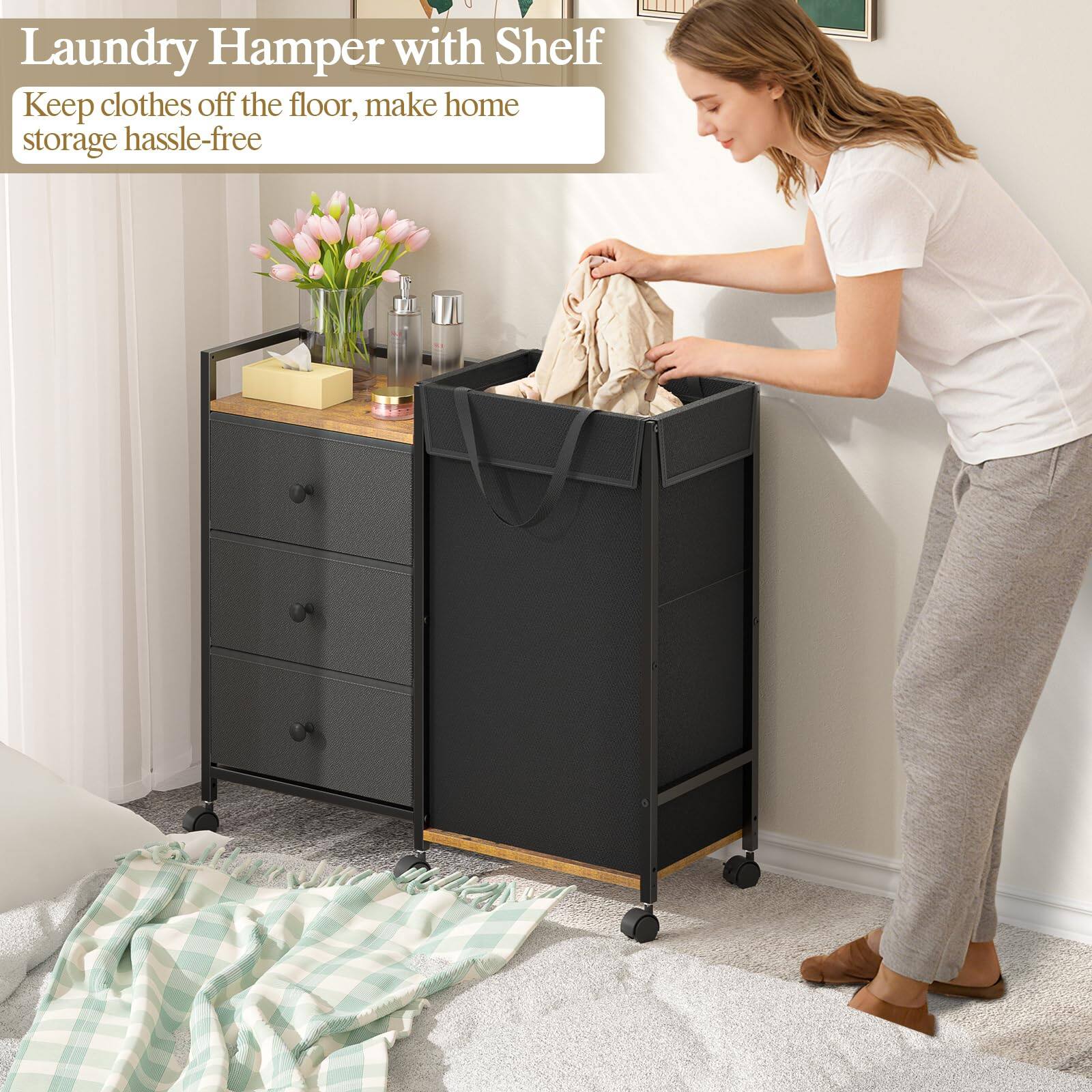NICHOLAS KLEIN Laundry Hamper With Wheels Sorter Shelf And 3 Drawers ...