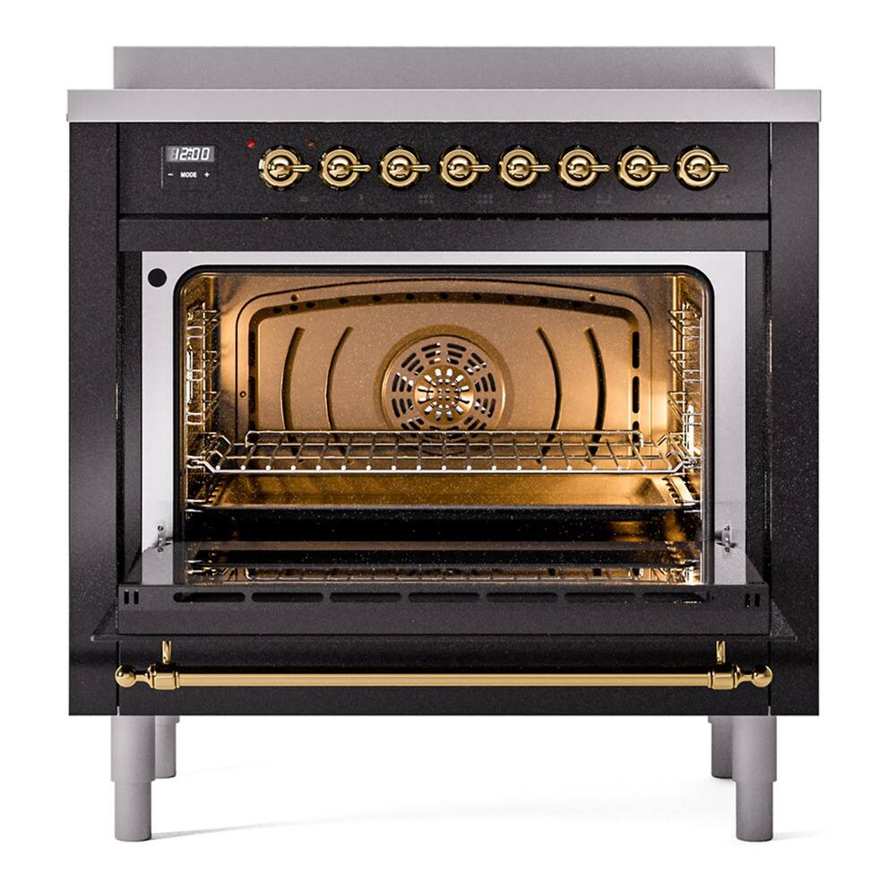 Alt View 2. ILVE - ILVE Nostalgie II 36 inch Induction Range with 6 Elements (Triple Glass Door, Glossy Black, Brass) - Glossy Black.