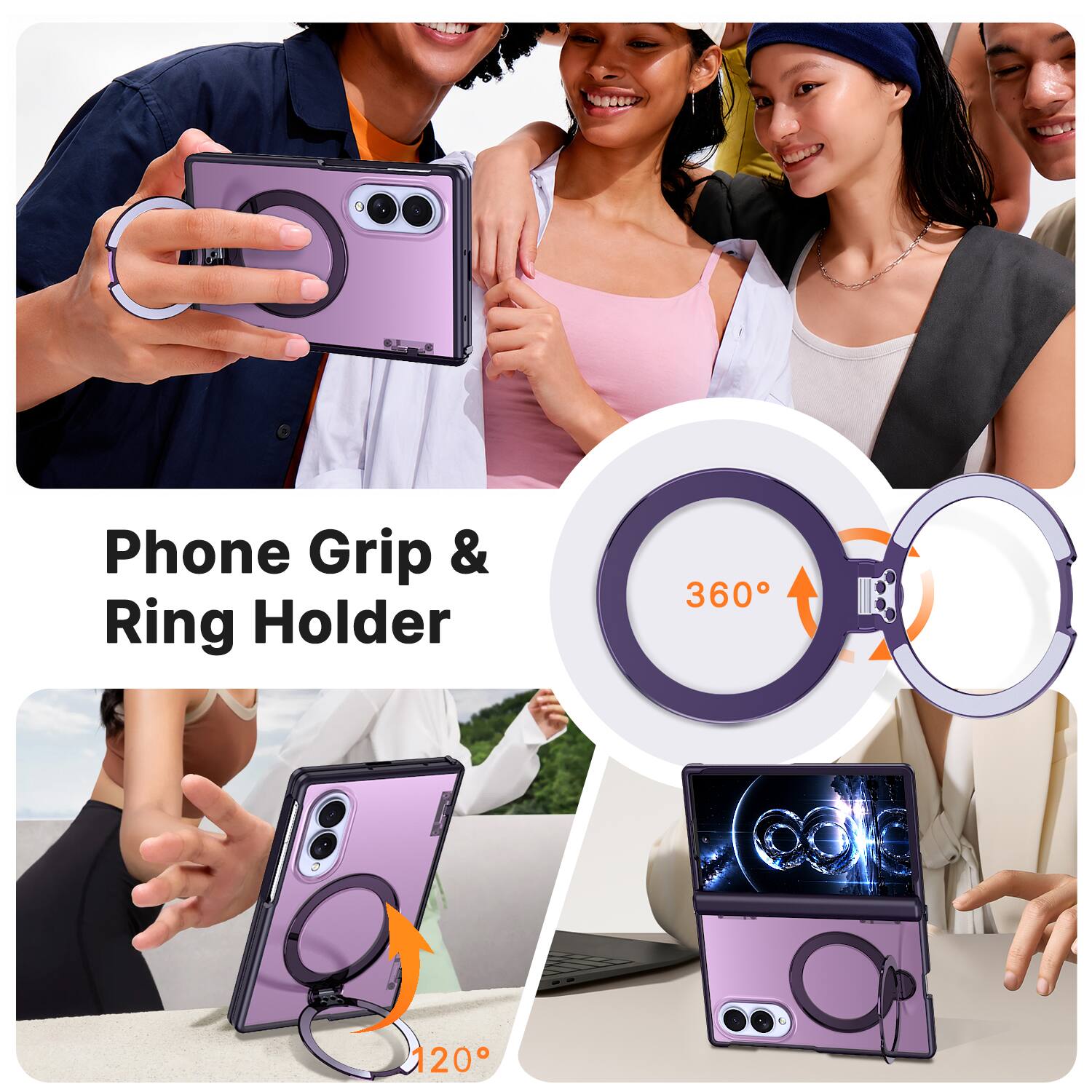 Phone Grip & Ring Holder  
360°  
120°