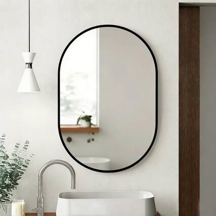 Front. PAIHOME - 20x28 Inch Capsule Oval Wall Mirror, HD Bathroom mirror, Child-Safe Decorative Mirror for Bedroom Bathroom Entryway - Black.