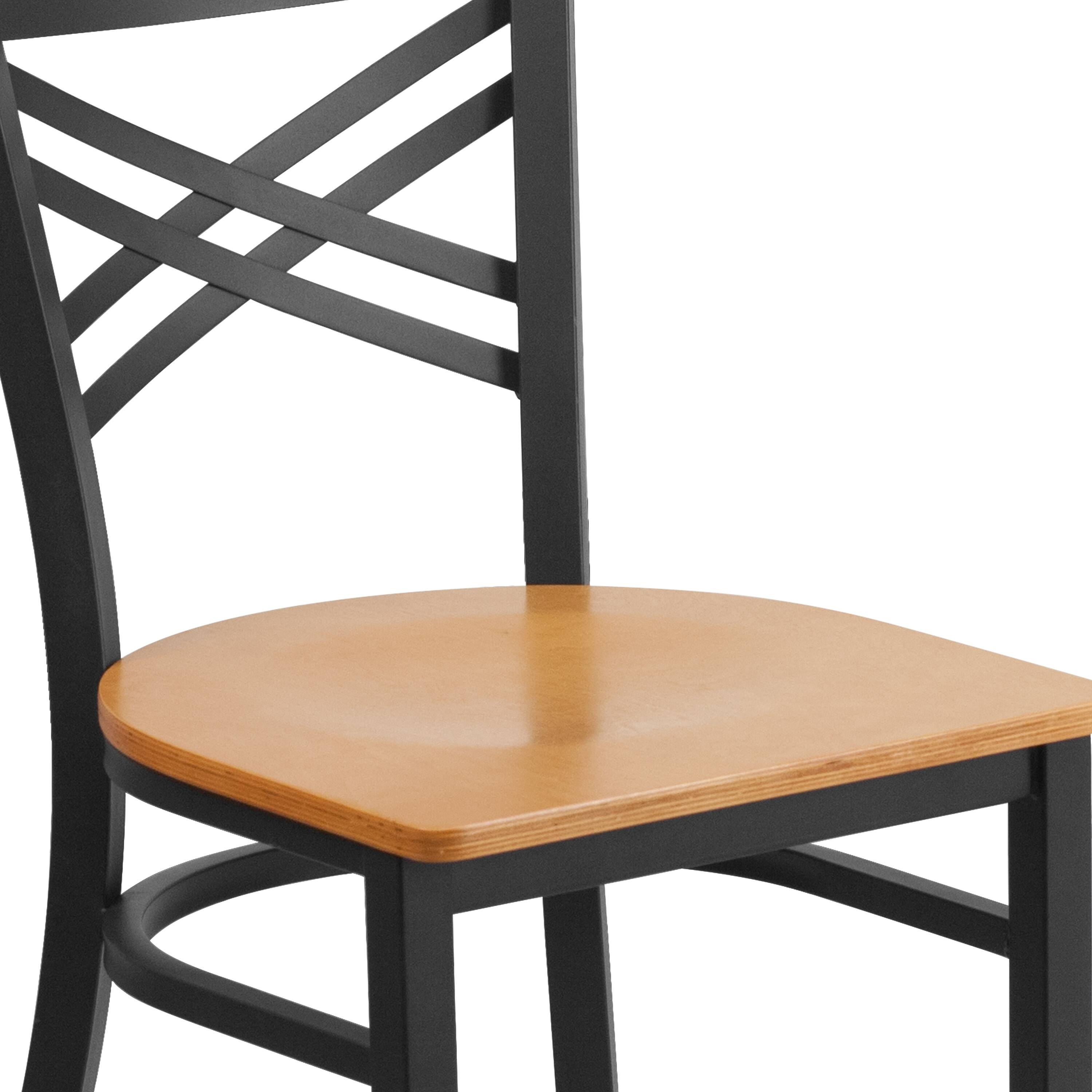 Alt View 8. Emma + Oliver - "X" Back Metal Restaurant Dining Chair - Natural Wood Seat/Black Metal Frame.