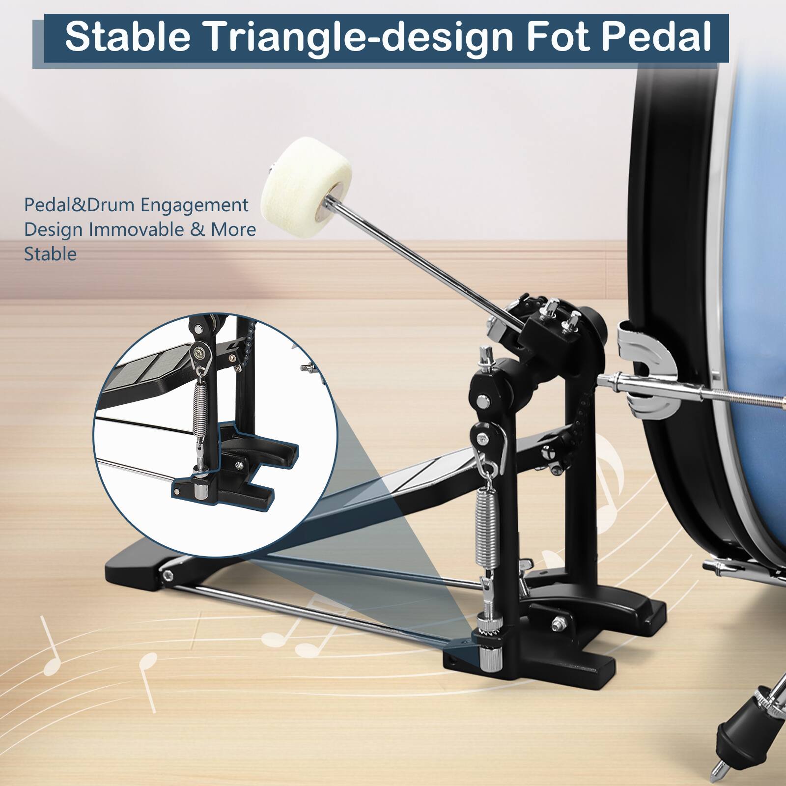 Stable Triangle-design Fot Pedal

Pedal&Drum Engagement Design Immovable & More Stable