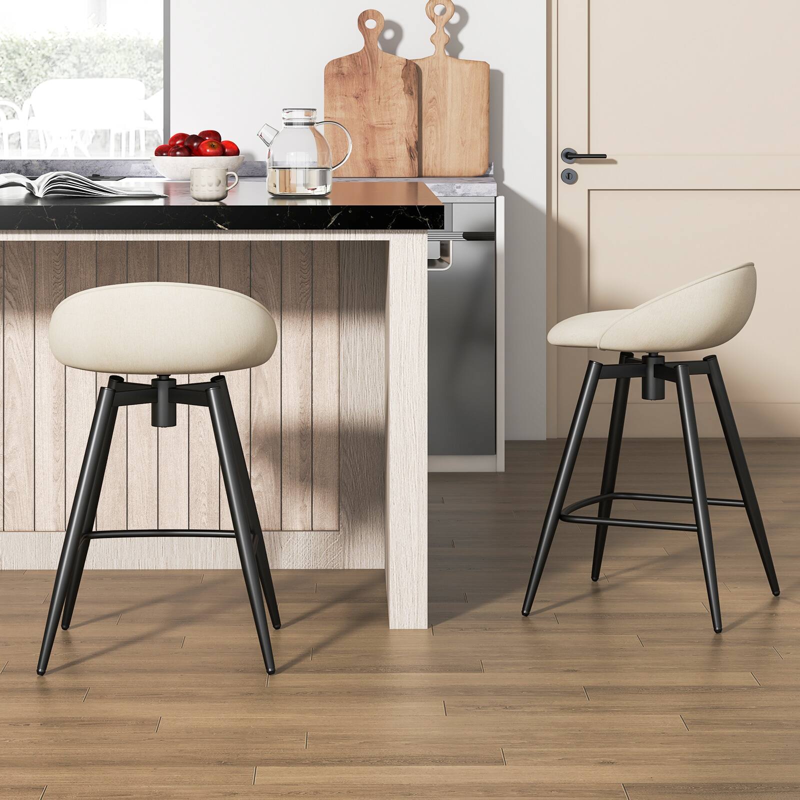 Alt View 4. Gymax - Gymax 25'' Upholstered Bar Stools Set of 4 w/ Footrest Backrest & Metal Frame Beige - Beige, Black.