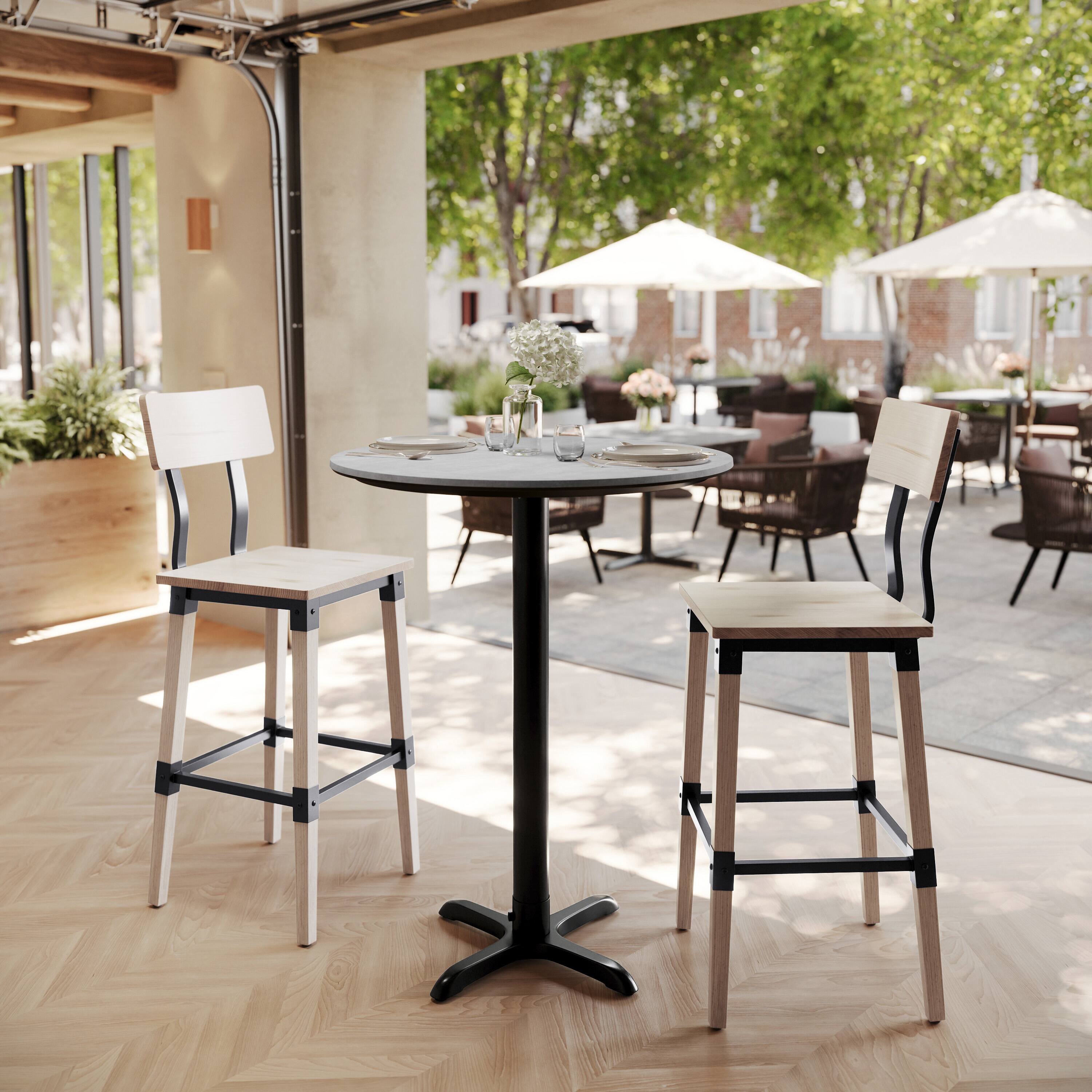 Alt View 1. Emma + Oliver - PureShield Tabletop with Seam-Free Surface Innovation and Bar Height Base - Gray Faux Concrete/Black Base.