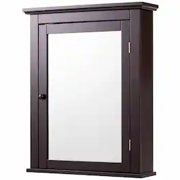 WELLFOR - Wall-Mounted Bathroom Mirror Cabinet with Height-Adjustable Shelf and HD Mirror - Brown