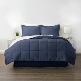 Hivvago - Twin Microfiber Baffle-Box 6-Piece Reversible Bed-in-a-Bag Comforter Set - Navy