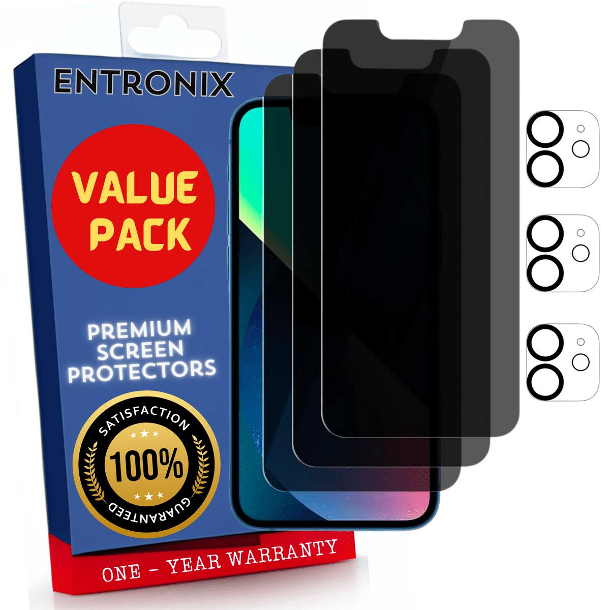 Entronix - iPhone 12 Mini Anti-Spy Privacy Screen and Camera Lens Protector Combo - 6-Piece Set - Transparent