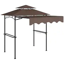 Outsunny - x 7.6' Outdoor Grill Gazebo, Barbecue Gazebo Shelter with Side Awning - Brown