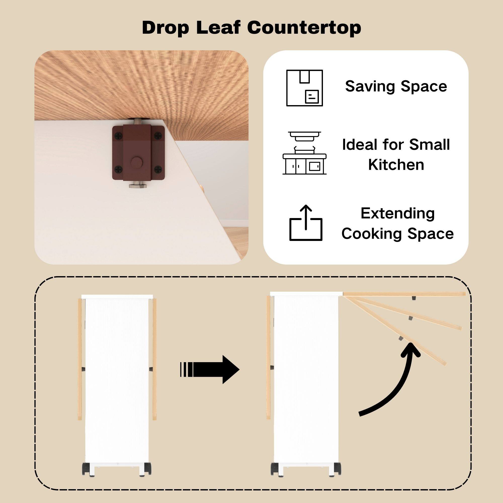 Drop Leaf Countertop  
Saving Space  
Ideal for Small Kitchen  
Extending Cooking Space