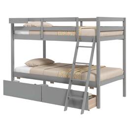 Costway - Twin Over Twin Bunk Bed with 2 Storage Drawers Ladder No Box Spring Needed - Gray
