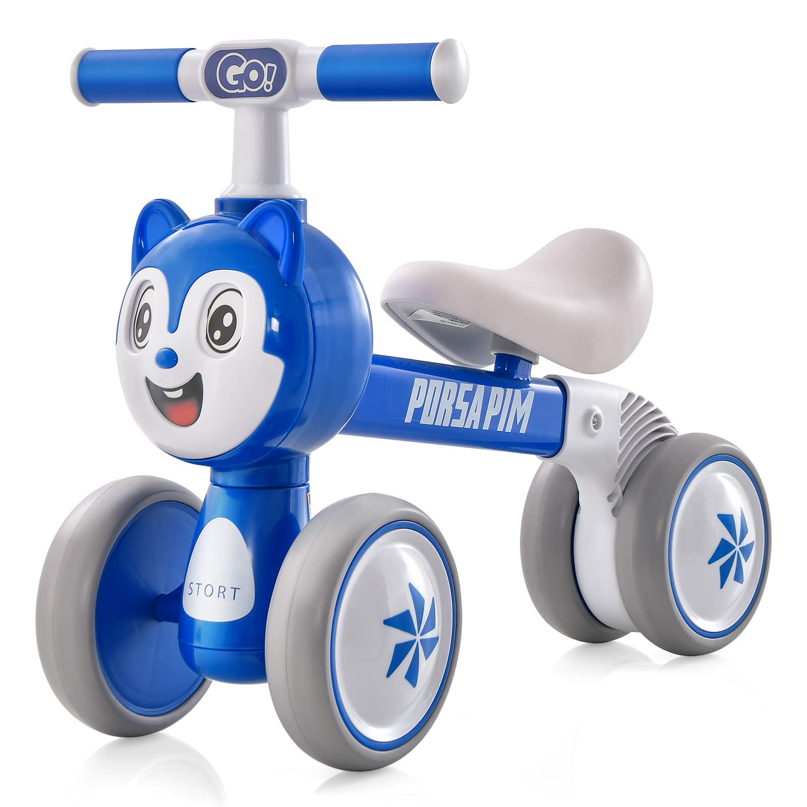 Gymax - Baby Balance Bike Ride on Toys w/ Silent Wheels & PU Seat Linked Rotating Eyes - Blue