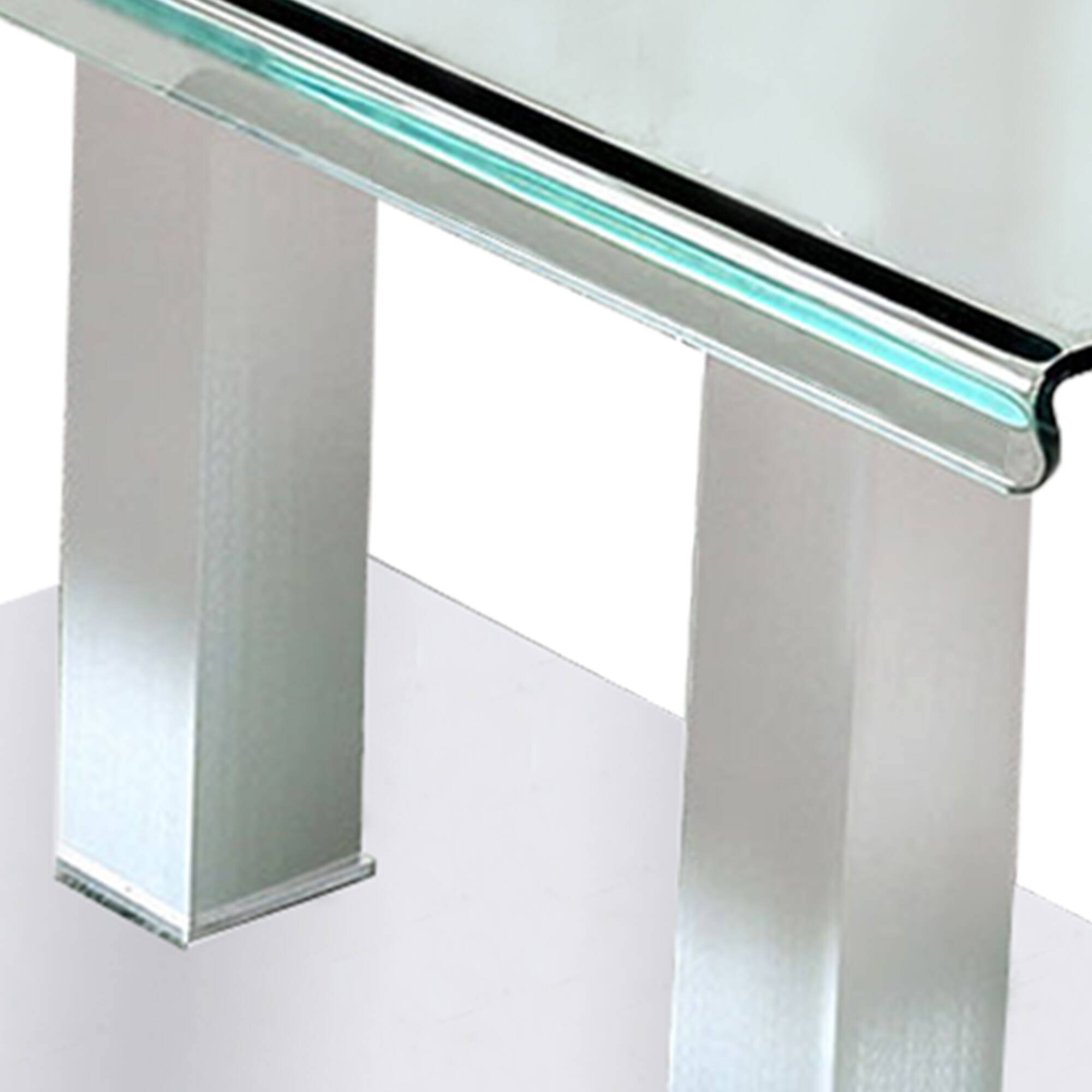 Alt View 3. Manhattan Lane - Metal and Glass Dining table with Dual Post Pedestal base - Chrome.