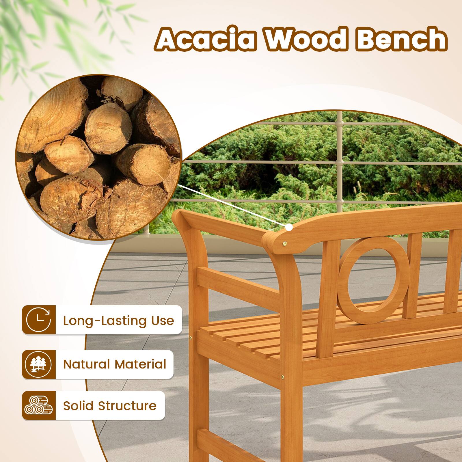 Acacia Wood Bench

- Long-Lasting Use
- Natural Material
- Solid Structure