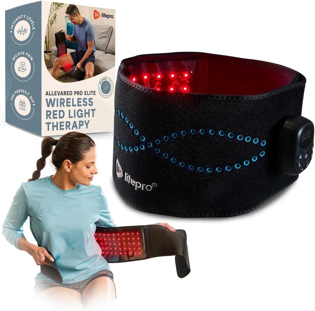 LifePro - Red Light Therapy Belt Color Black Rechargeable 660nm 850nm Infrared Red Light Therapy for Body - Black