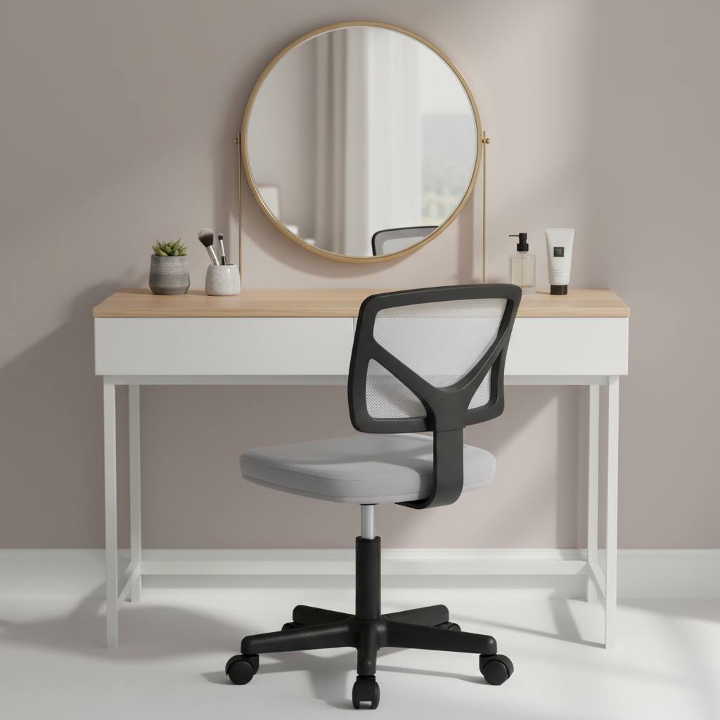 Alt View 2. AOITUN - Compact Office Chair for Daily Comfort, Grey Low-Back Mesh Seat with Wheels, Armless Design Ideal - Gray.