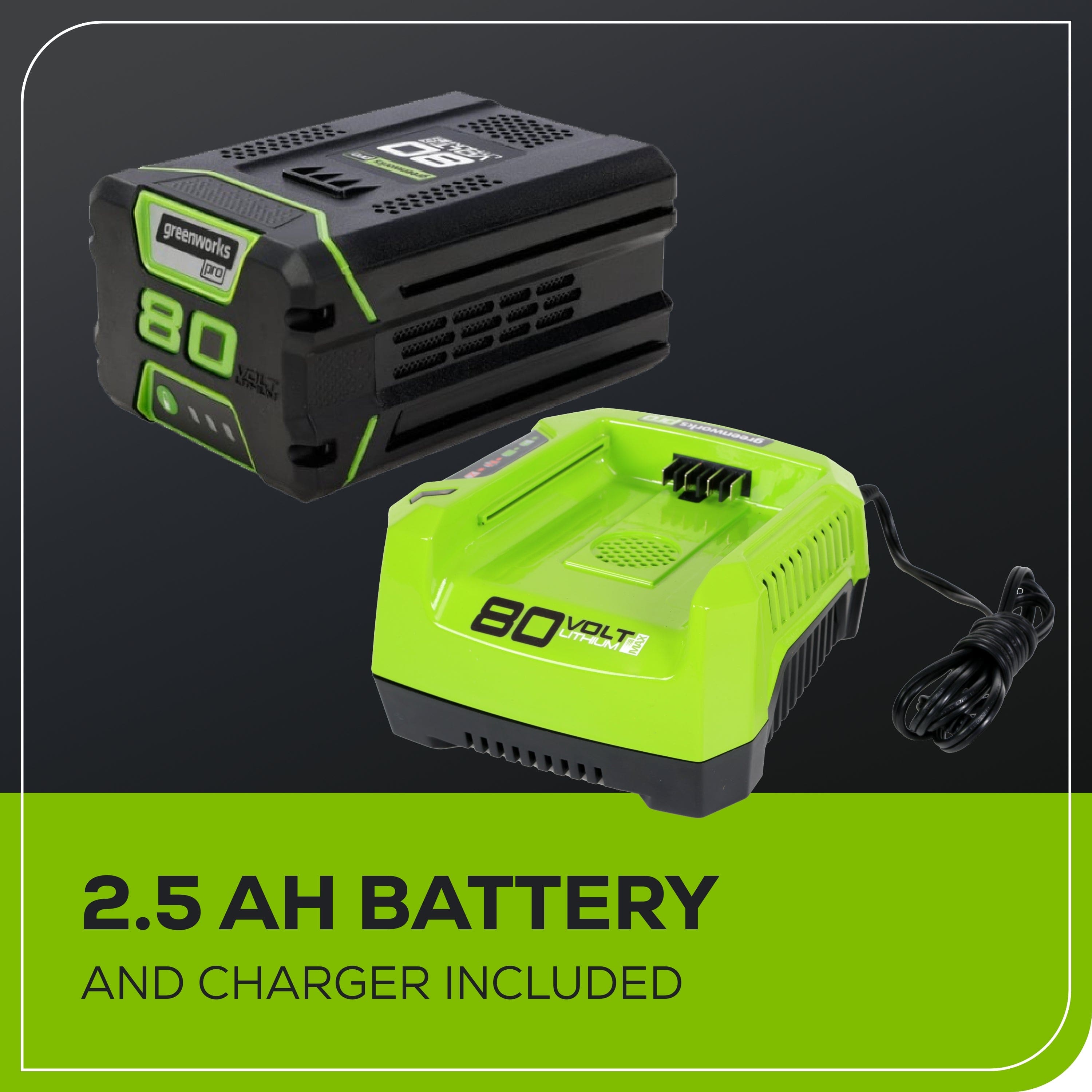 Greenworks Pro 80 08 Ah Battery and Charger Included