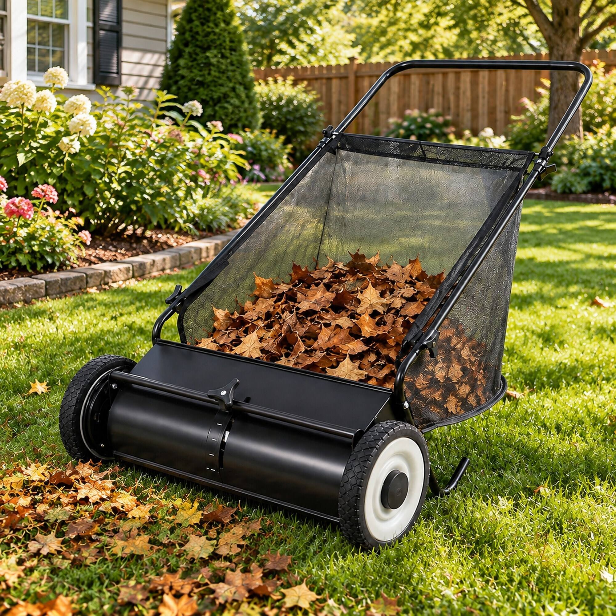 Alt View 2. RYHNUYNE - 26-Inch Push Lawn Sweeper, 7 Cu. Ft. - Black.