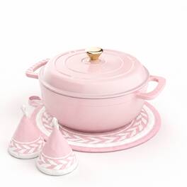 Winado - 7.5QT Enameled Cast Iron Dutch Oven with Self Basting Lid, Heat-Resistant Gloves, Pot Mat for Bread Baking, Roasting New - Pink