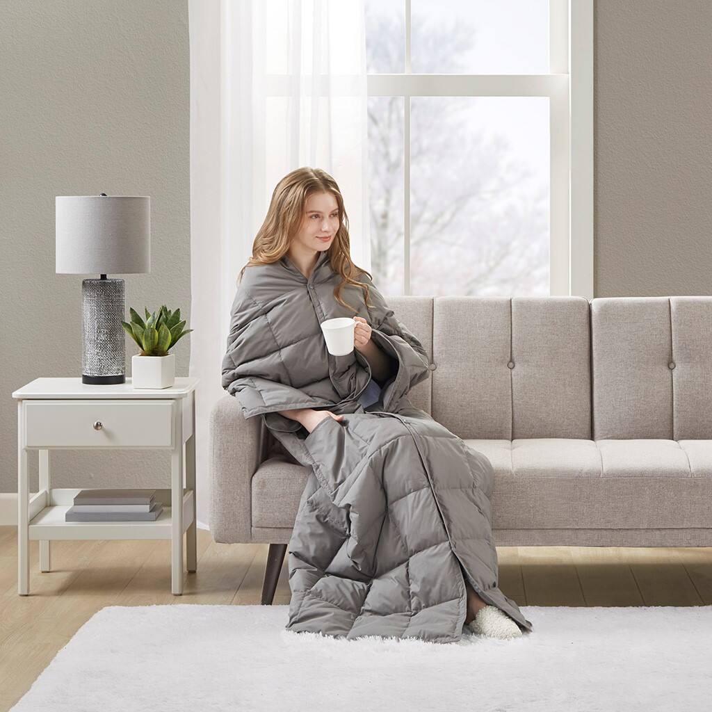 Alt View 2. Gracie Mills - Gracie Mills Alvarez Classic Box Quilted Wearable Multipurpose Throw Blanket - Grey.