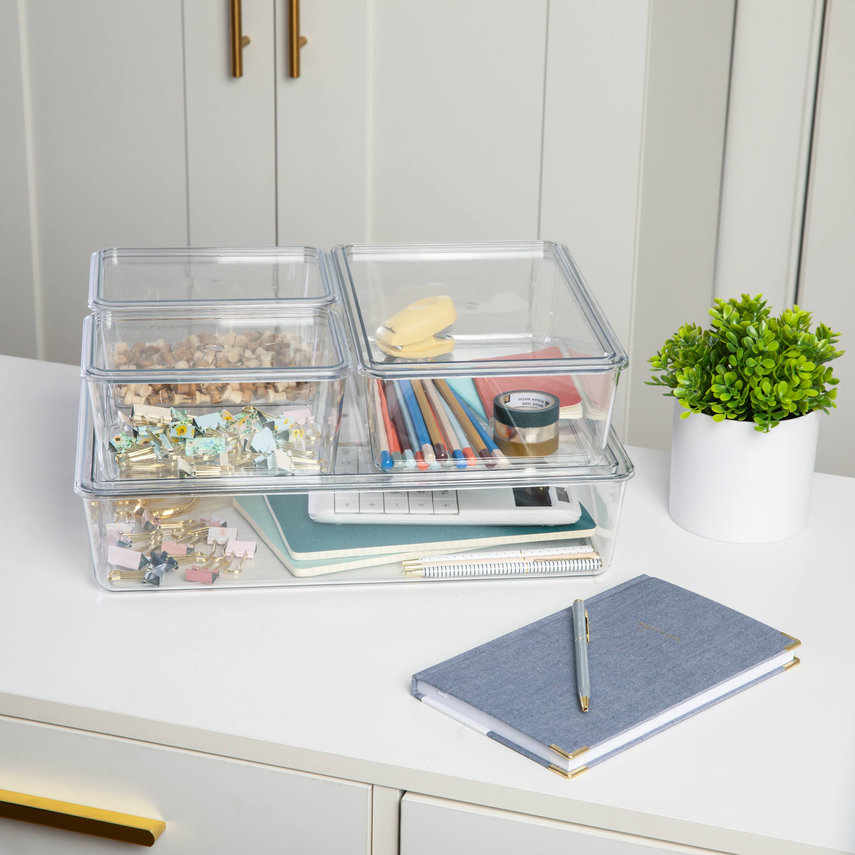 Alt View 11. Martha Stewart - Brody Premium Clear Plastic Storage Bins with Lids-2-SM/1-MED/1-LG - Clear.