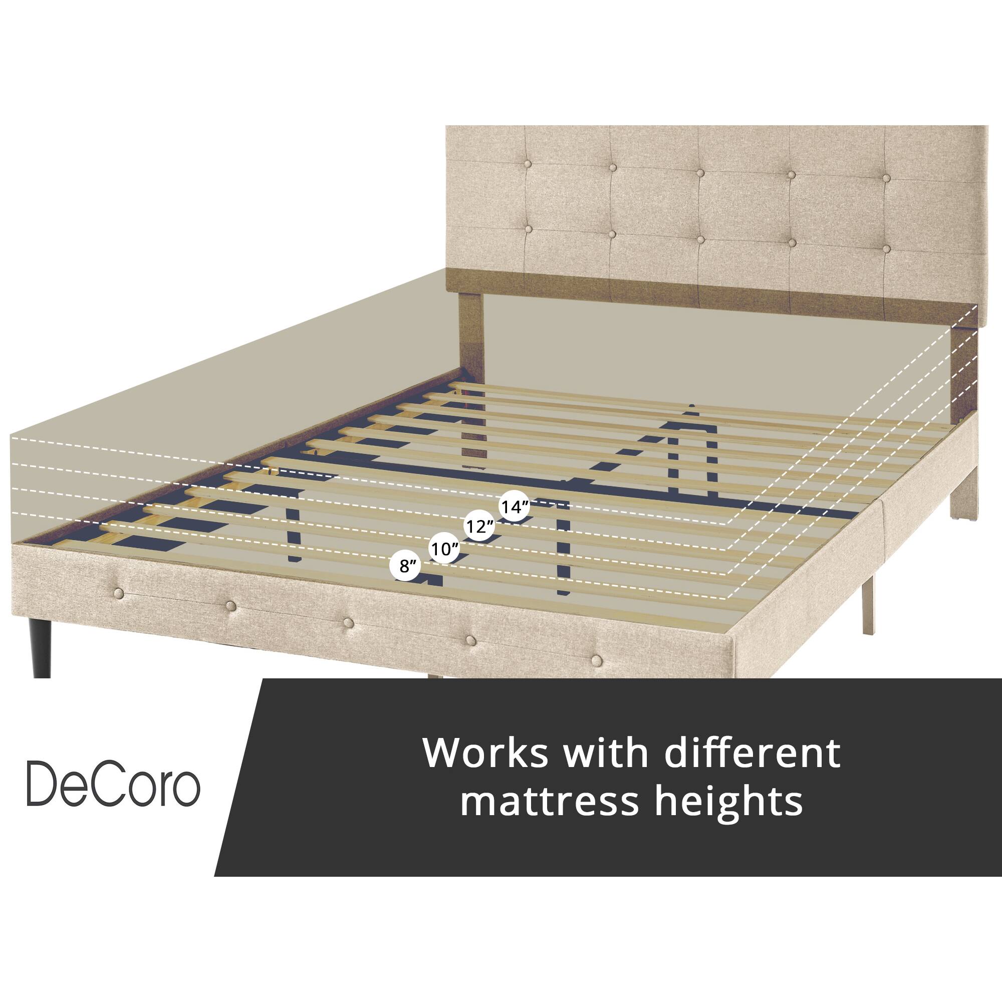 DeCoro  
Works with different mattress heights  
8" 10" 12" 14"