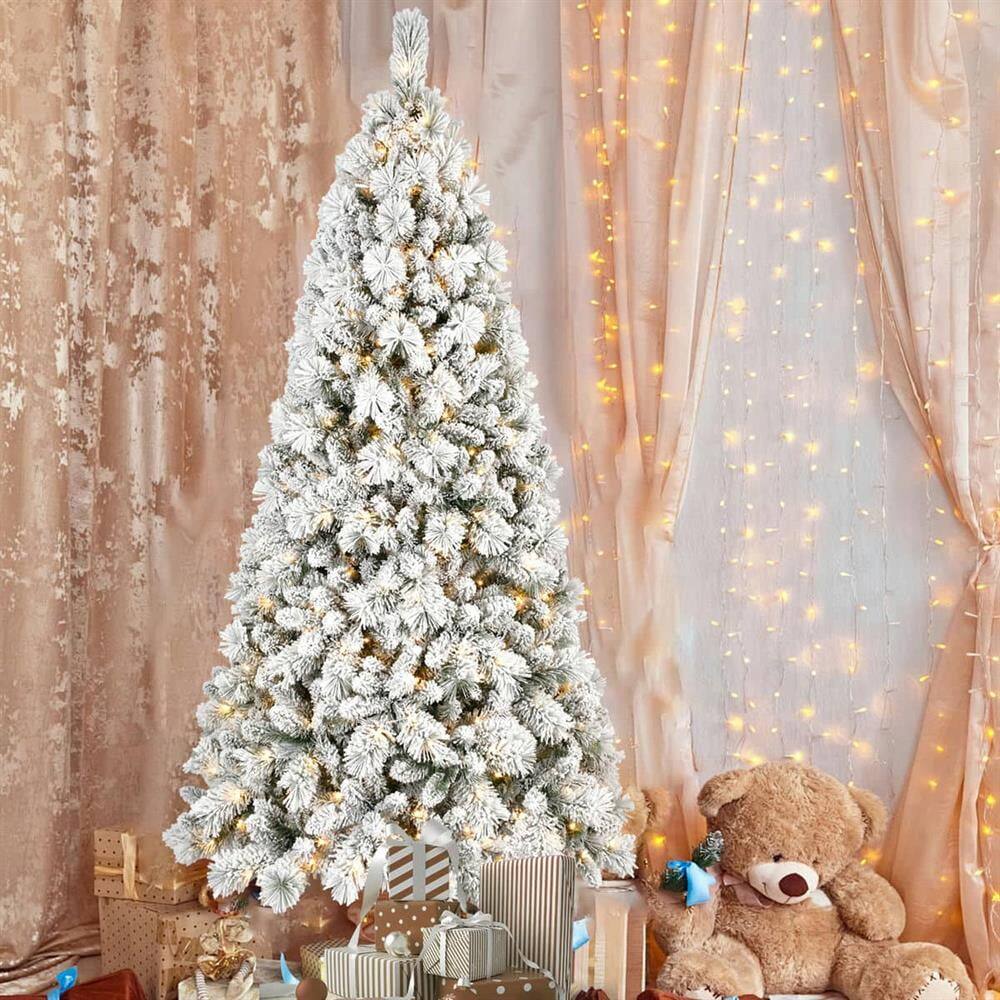Alt View 3. Pefilos - 4ft Snow-Flocked Christmas Tree , 150 Warm White Lights, PVC Branch Tips & 350 Mixed Pine Needles - White.