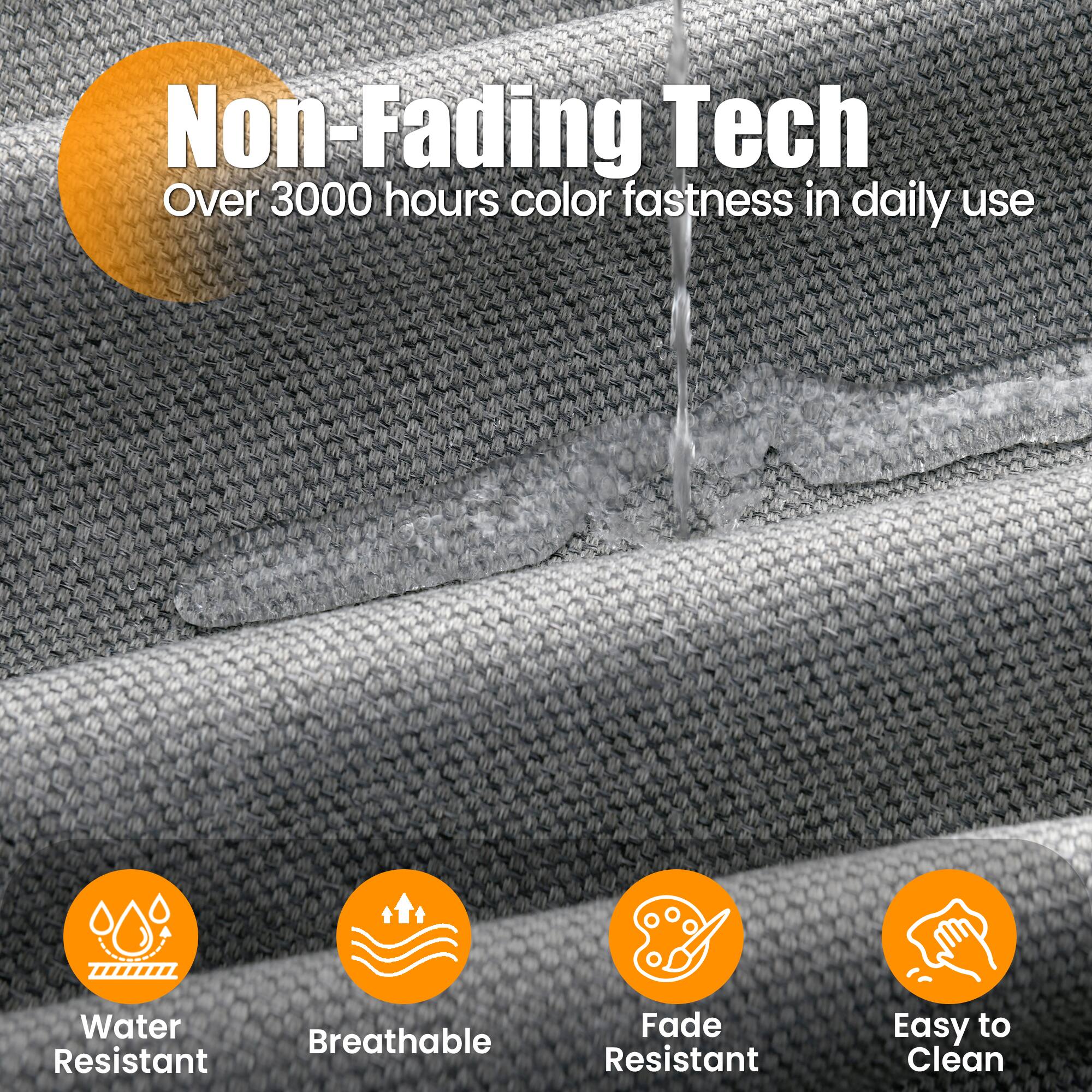 Non-Fading Tech  
Over 3000 hours color fastness in daily use  

- Water Resistant  
- Breathable  
- Fade Resistant  
- Easy to Clean