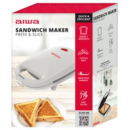 Aiwa - Single Sandwich Maker with Cool-Touch Handle & LED Indicator Light - White