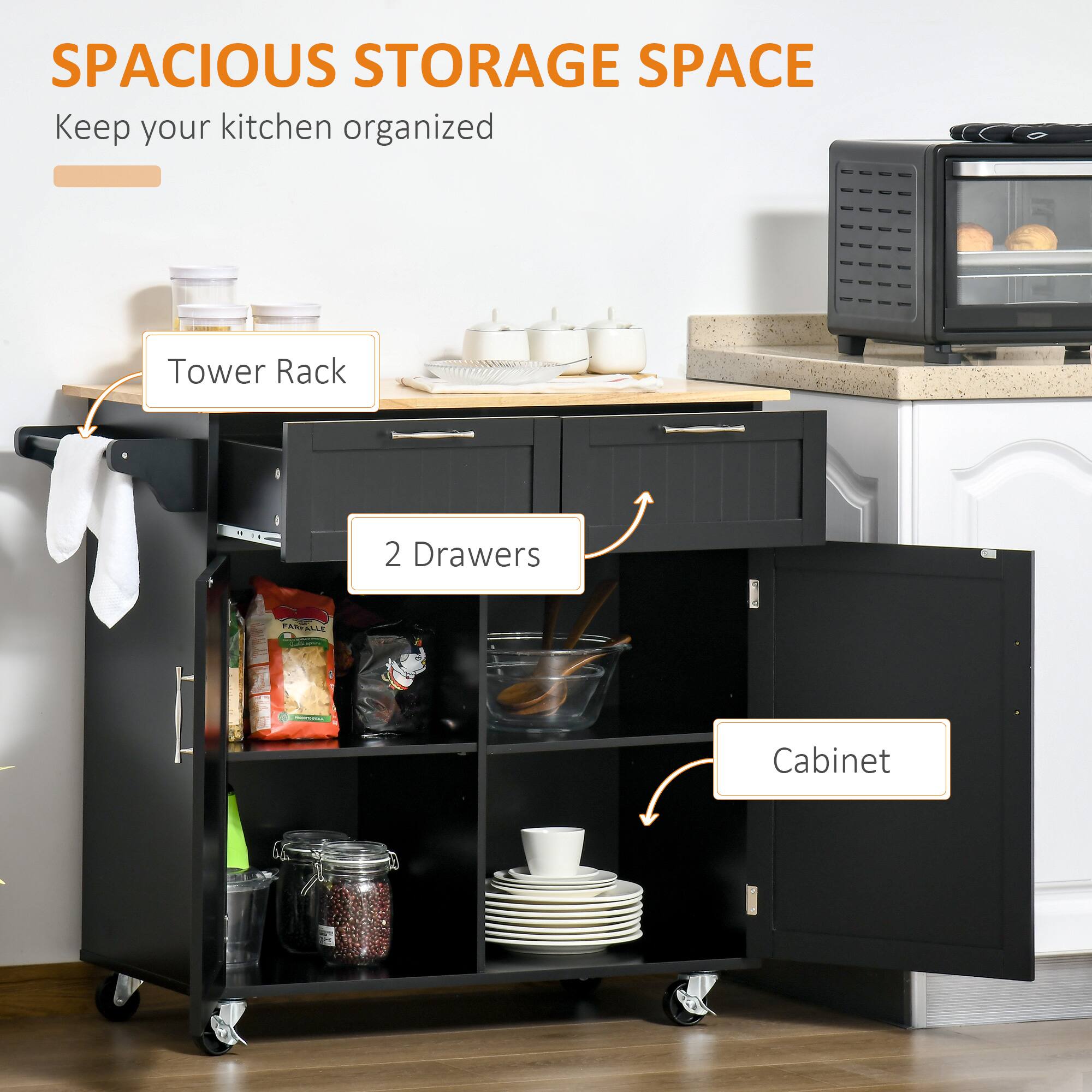 SPACIOUS STORAGE SPACE Keep your kitchen organized Tower Rack .. - 2 Drawers Cabinet