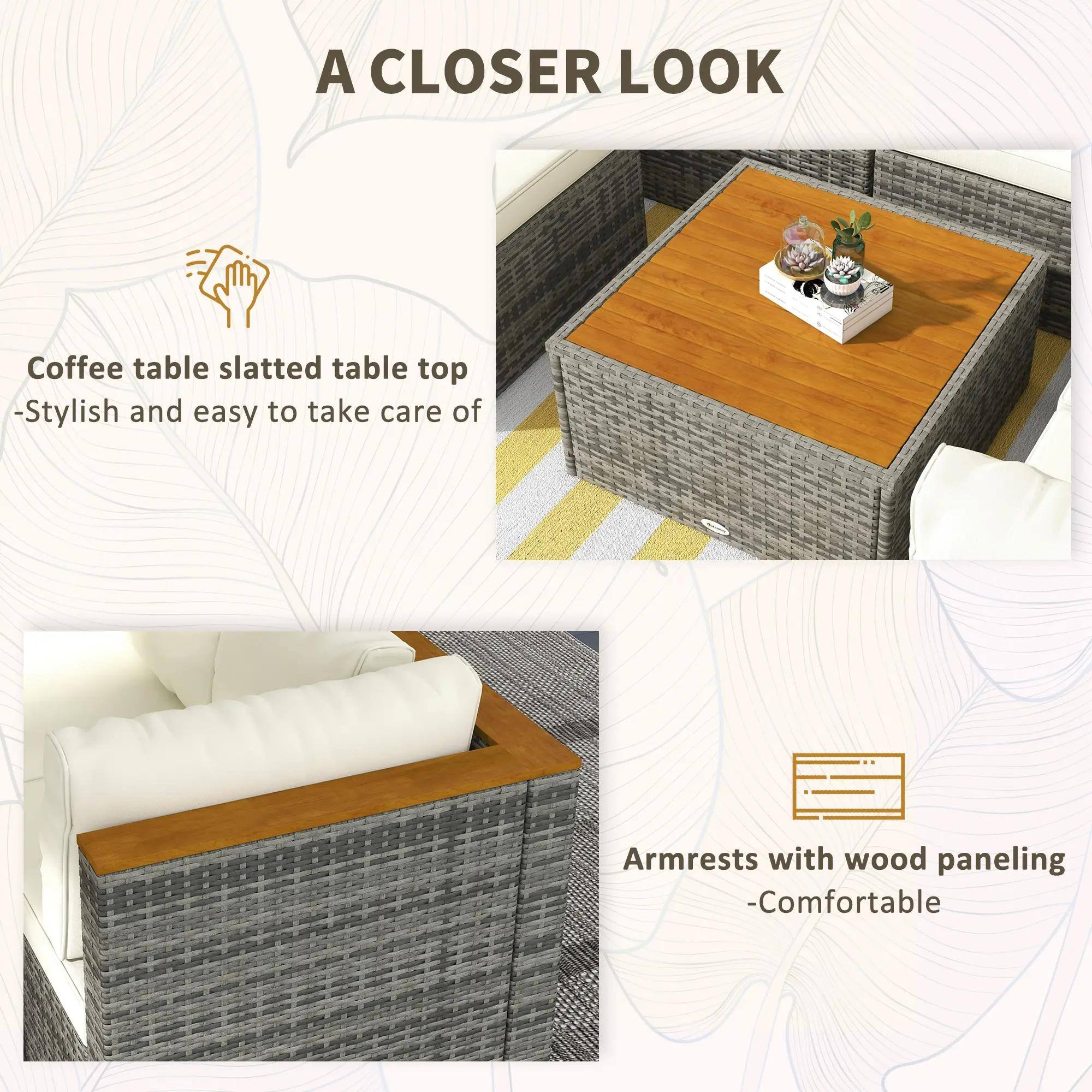 A CLOSER LOOK

Coffee table slatted table top -Stylish and easy to take care of

Armrests with wood paneling -Comfortable
