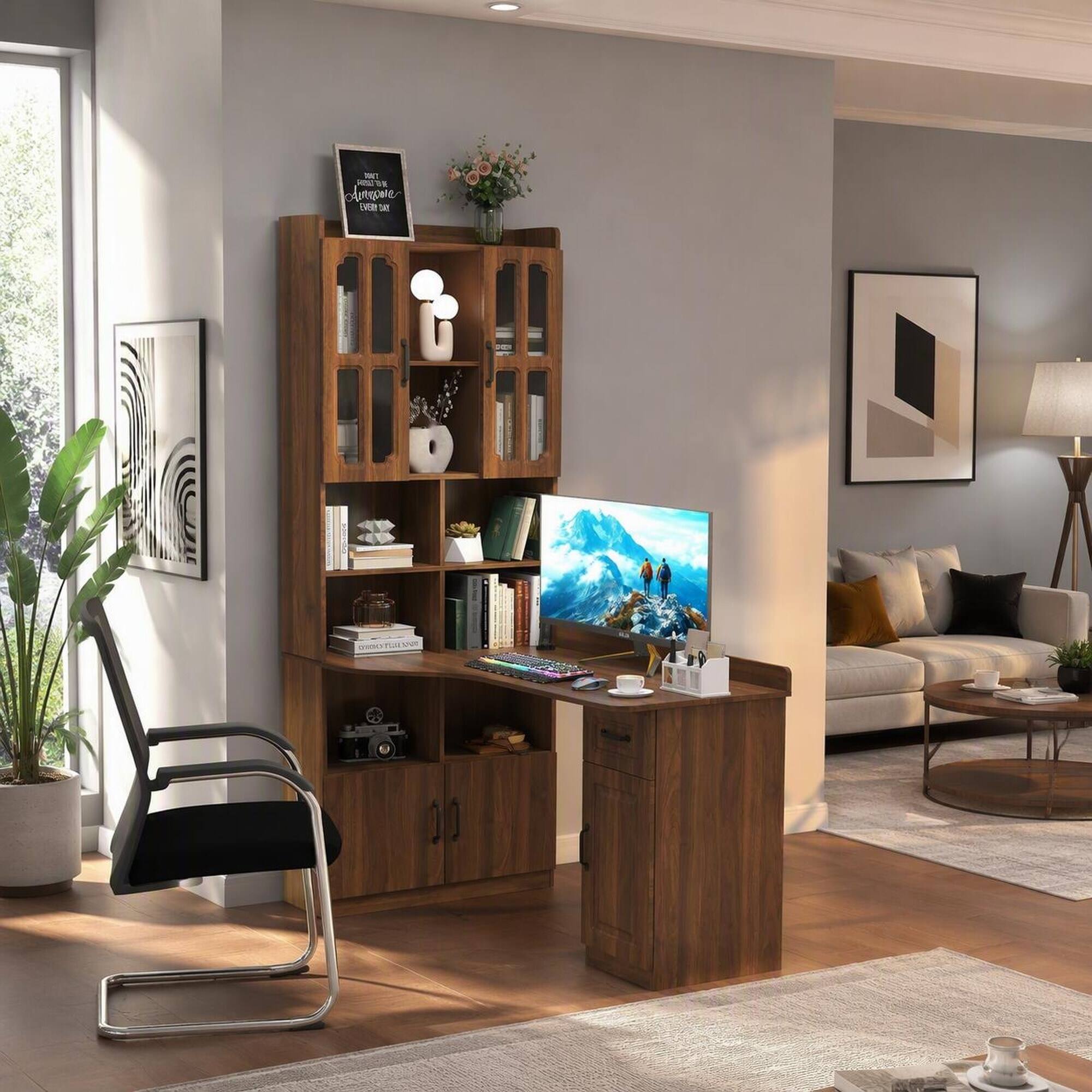 RYHNUYNE L Shaped Corner Desk for Home Office, White Study Table with ...