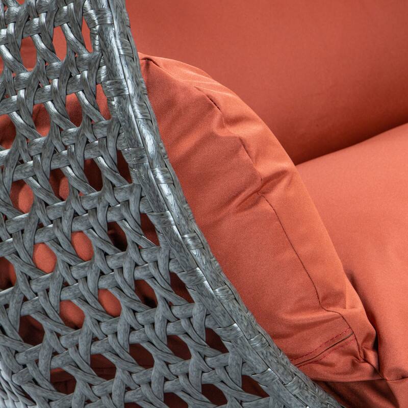 Alt View 1. LeisureMod - Leisuremod Outdoor 2-Person Charcoal Wicker Egg Swing Chair with Steel Stand, Washable Cushions & Waterproof Cover - Dark Orange.