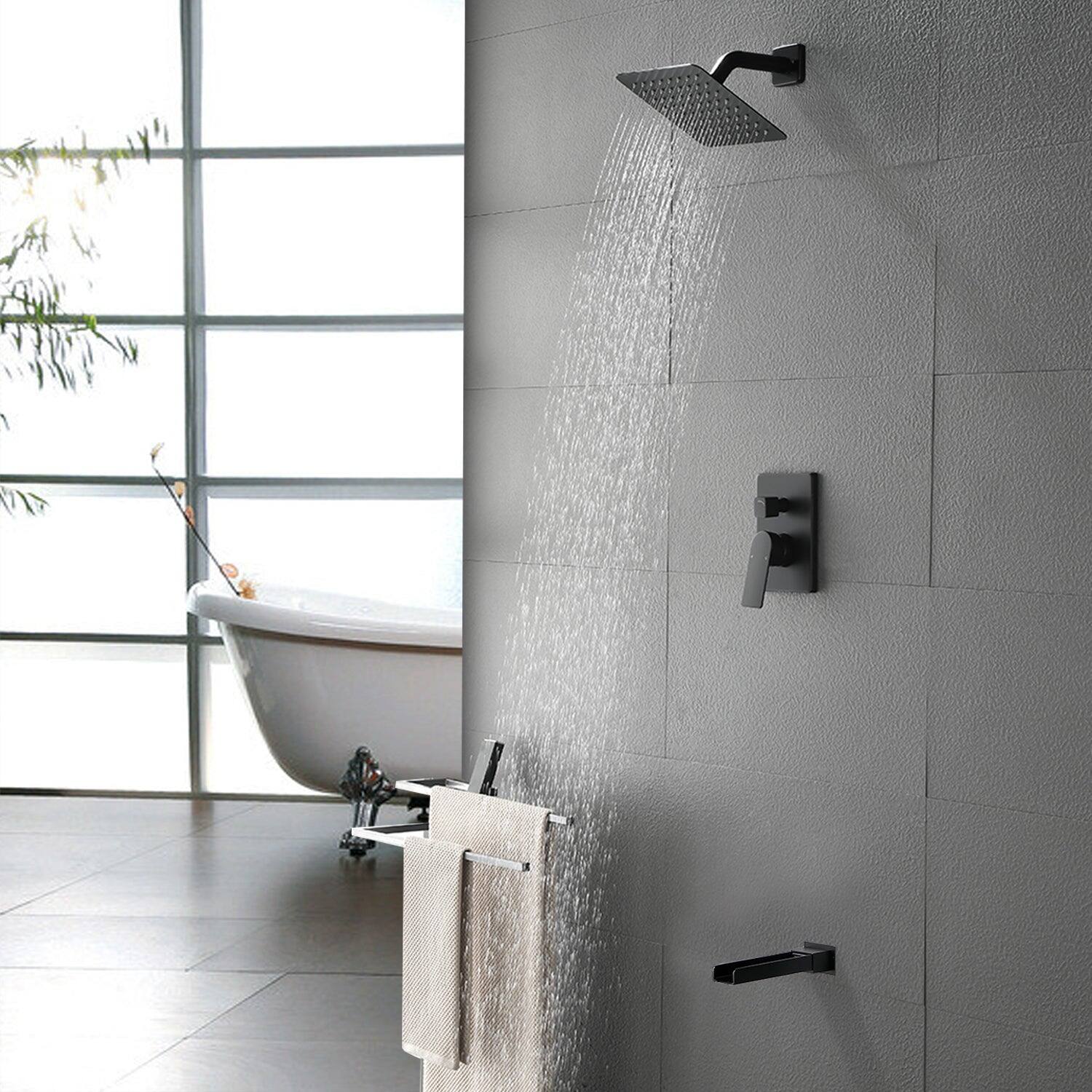 Alt View 4. Boyel Living - Black Shower Set 8 Inch SUS304 Top Spray Waterfall Spout Dual Water Outlet - Matte Black.