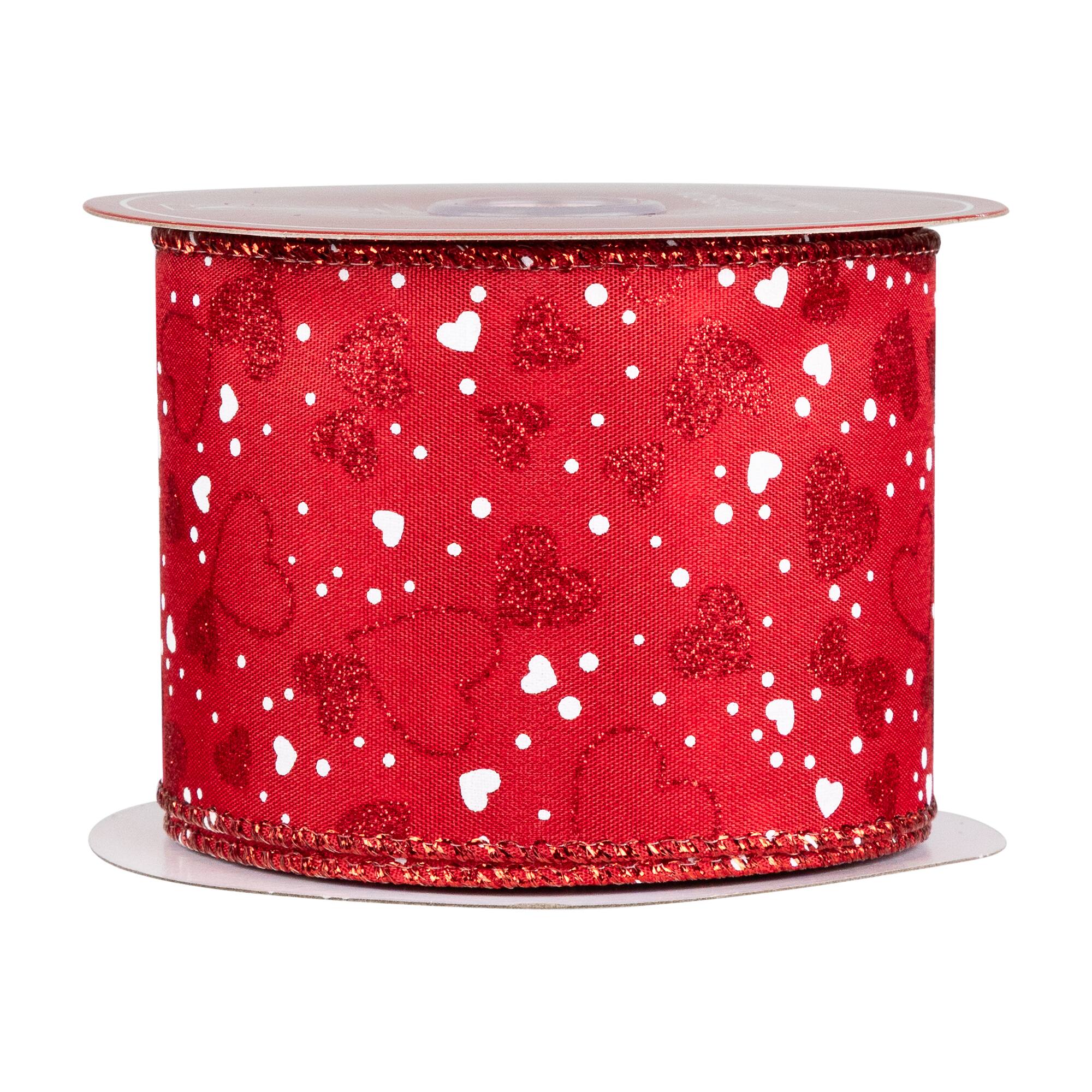 Alt View 2. Northlight - Hearts Valentine's Day Wired Craft Ribbon - 2.5" x 10 Yards - Red and White - Red.