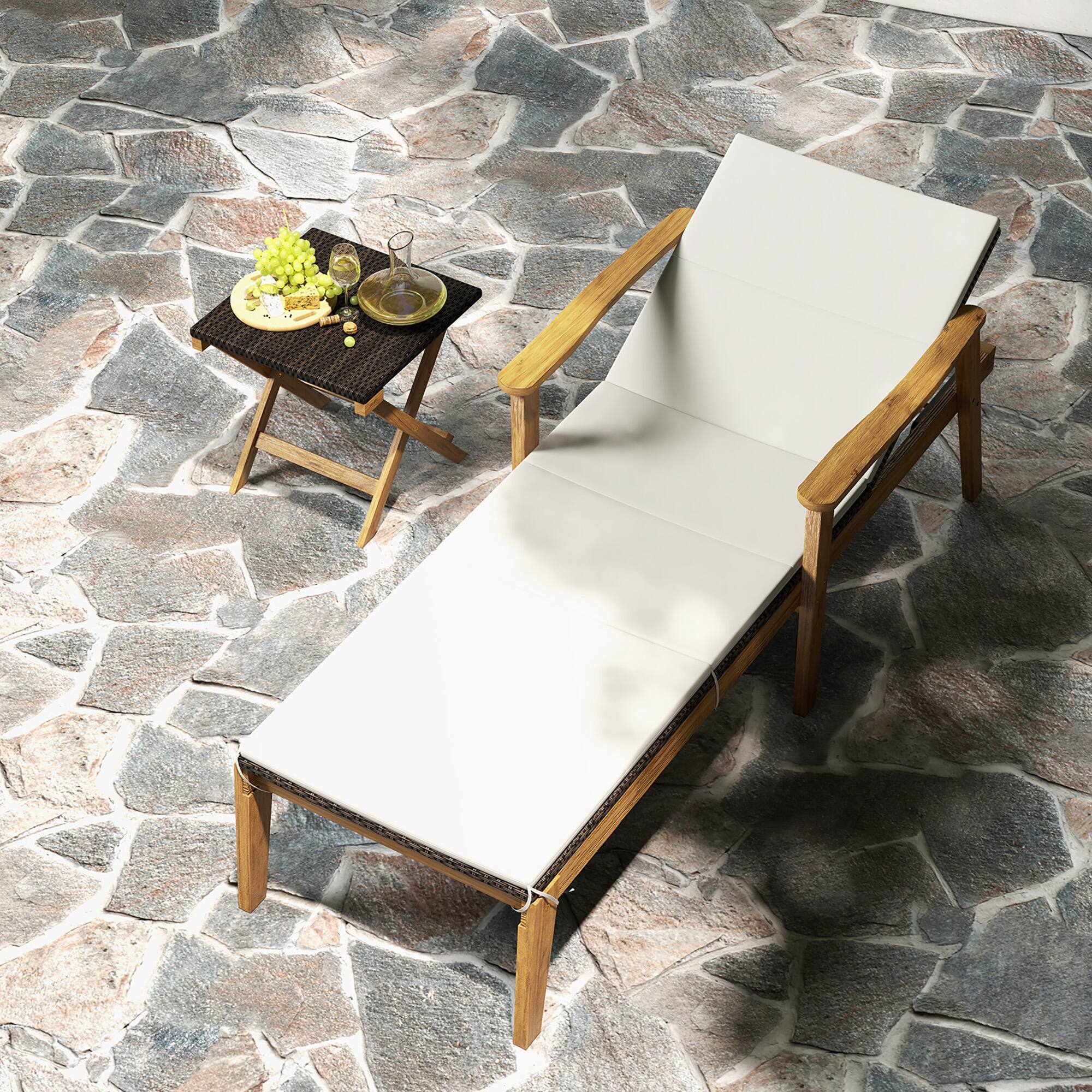 Alt View 3. Gymax - Gymax Outdoor Chaise Lounge Chair w/ Armrests & 4-Level Backrest Adjustment - Off White.