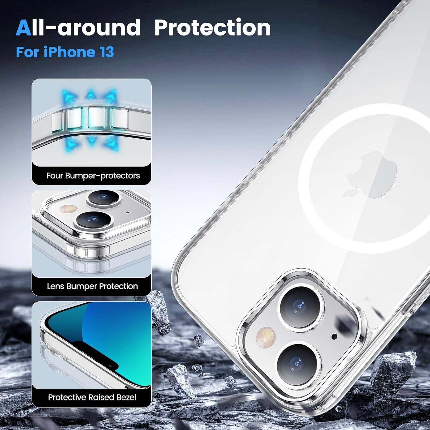 All-around Protection For iPhone 13
Four Bumper-protectors
Lens Bumper Protection
Protective Raised Bezel