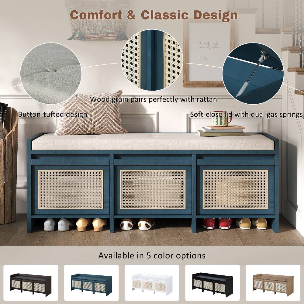 Comfort & Classic Design

Wood grain pairs perfectly with rattan

Button-tufted design

Soft-close lid with dual gas springs

Available in 5 color options