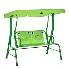 Front. Outsunny - Patio Swing, Adjustable Canopy Swing Glider, Kids Outdoor Swing Chair with 2 Seats - Green.