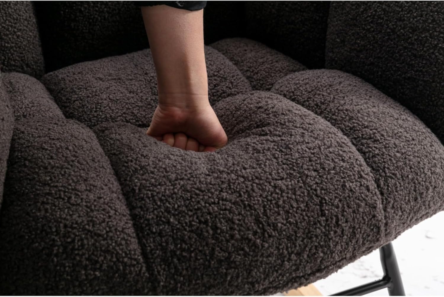 Alt View 4. Trinkets Crazed - Teddy Fabric Rocking Gilder Nursery Chair For Living Room Indoor - Dark Gray.