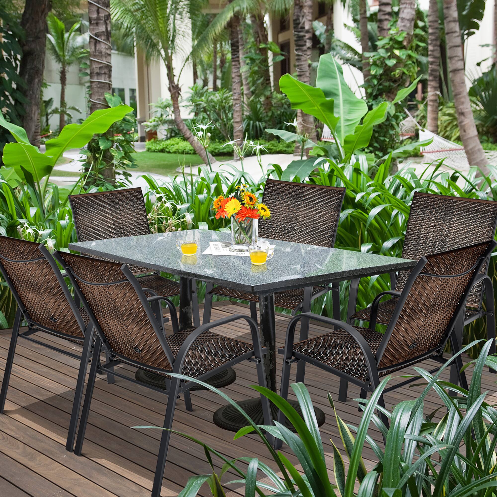 Alt View 1. Costway - Costway Set of 6 Patio Rattan Dining Chairs Stackable Armrest Garden - Brown.