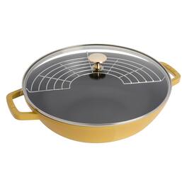 Staub - Cast Iron Perfect Pan , Wok , 4.5-quart, serves 4-5, Made in France - Citron