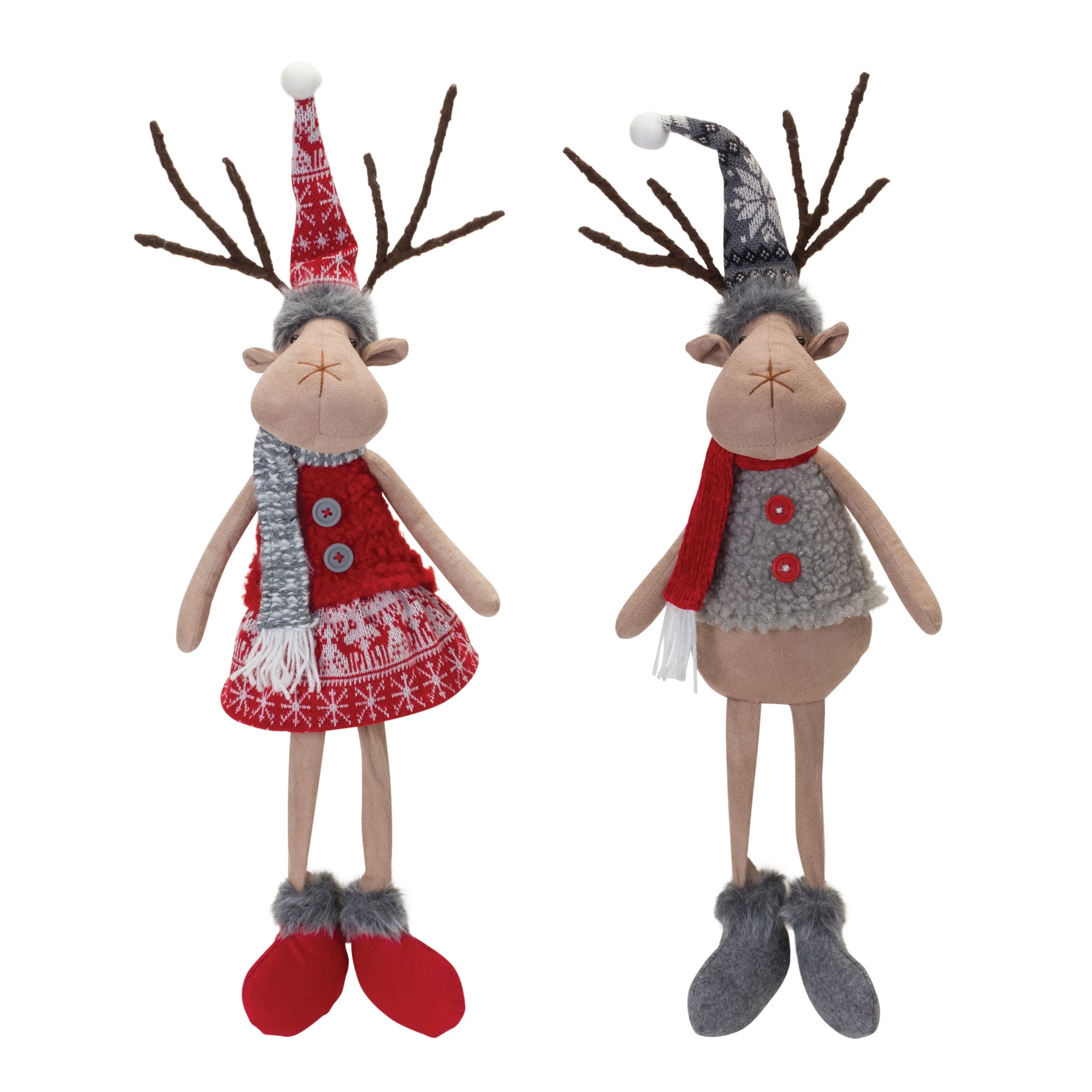 BreeBe - Plush Winter Deer Shelf Sitter (Set of 2) - Red, Grey