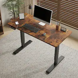 Chateau Abodes - 55" Electric Standing Desk with Adjustable Height, Real Wood Top & USB/LED, 4 Memory Buttons - Brown