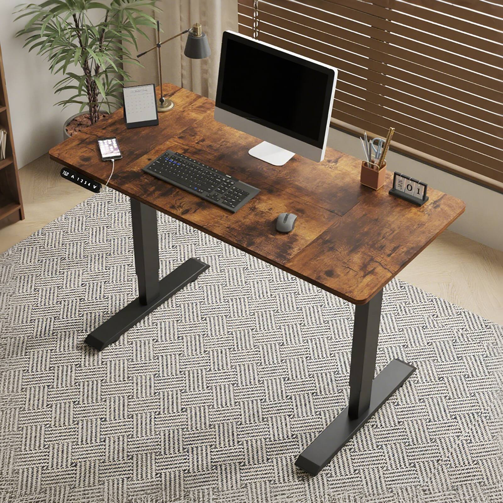 Front. Chateau Abodes - 55" Electric Standing Desk with Adjustable Height, Real Wood Top & USB/LED, 4 Memory Buttons - Brown.